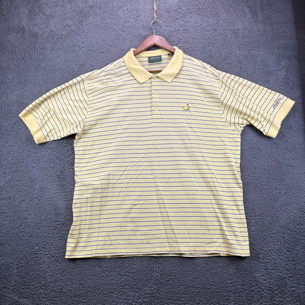 Masters Collection Mens XL Yellow Striped Mercerized Cotton Golf Polo‎ Shirt